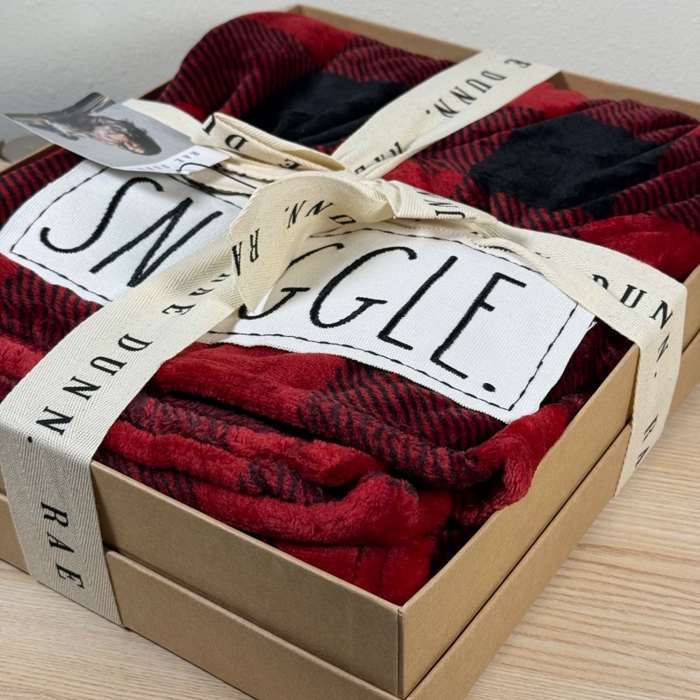 NEW Rae Dunn Red Buffalo Check Snuggle Throw Blanket Gift w/Box
